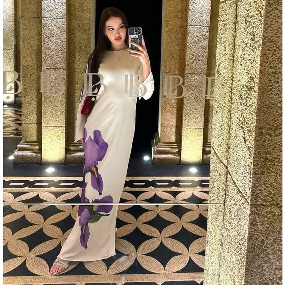 MANGO Floral Print Maxi Dress NWT | White & Purple Long Dress - Picture 8 of 16